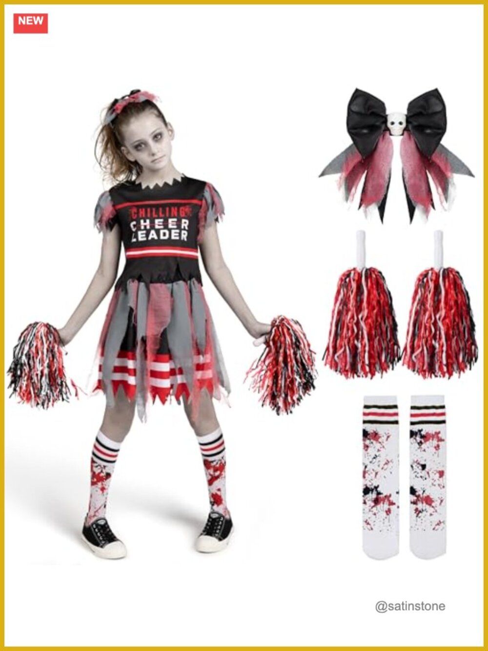 Kids Zombie Cheerleader Costume Set 100% Polyester Halloween Outfit